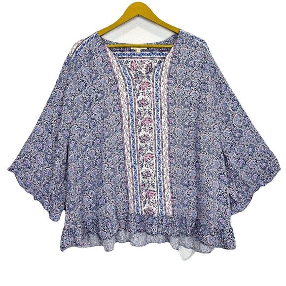 Cynthia Rowley Womens Flared Sleeve Paisley Floral Top 3X Festival Boho Hippie - Picture 1 of 8